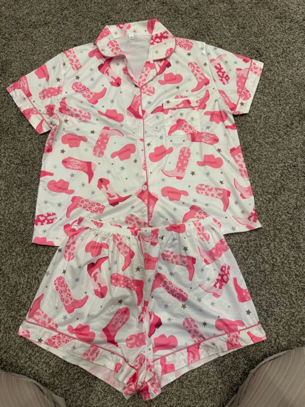 Pink Cowboy Boot Print Pajama Set